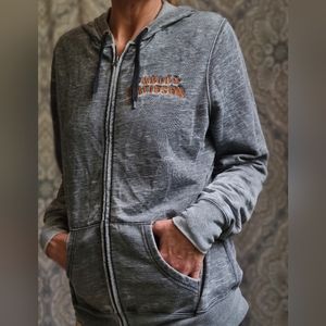 Size M Women's Harley-Davidson Lightweight Gray Full-Zip Fleece Burnout Hoodie